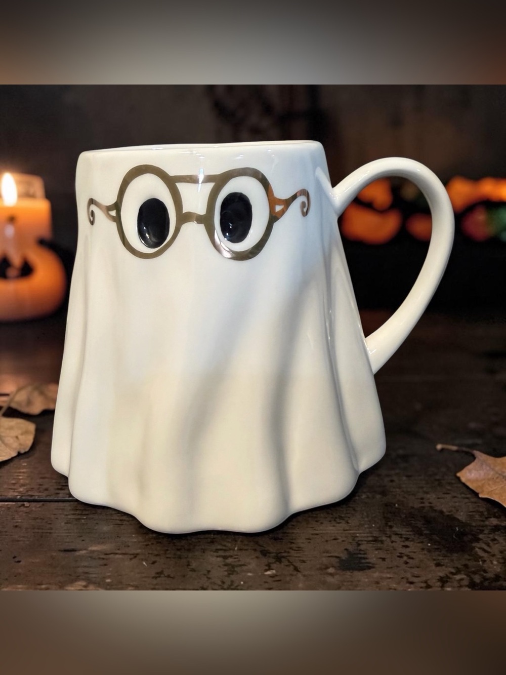 Anthropologie The Mud Fairy Stoneware 24k Gold Accent Ghost Mug